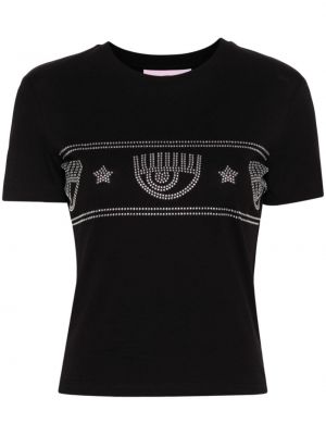 Kokvilnas t-krekls ar radzēm Chiara Ferragni melns