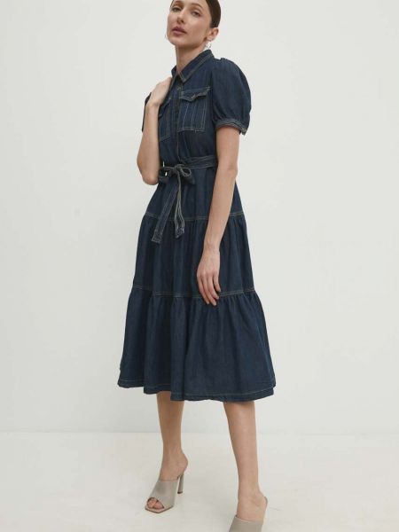 Pamučna midi haljina Answear Lab plava