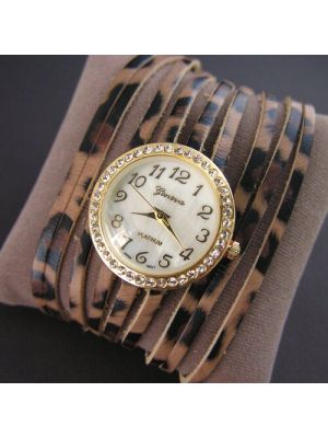Наручные часы женские Часы-браслет Geneva Leopard Gold Charm. кварцевые бежевый