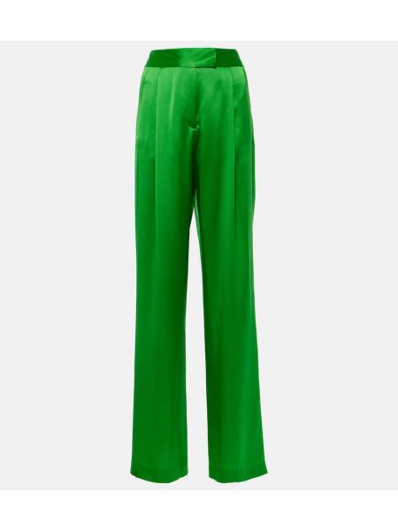 Pantaloni de mătase cu croială lejeră plisate The Sei verde