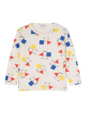 T-shirt con stampa con motivo geometrico con scollo tondo Bobo Choses beige