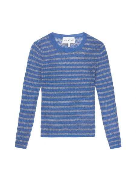 Sweter w paski Munthe niebieski