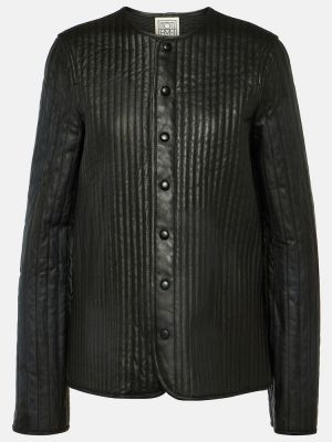 Obojstranná prešívaná kožená bunda Totême čierna