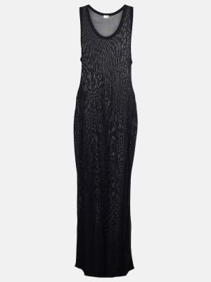 Rochie lunga de mătase din jerseu Saint Laurent negru
