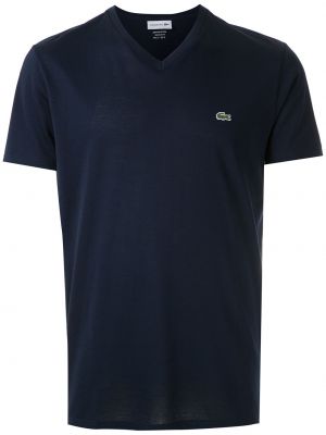 Памучна тениска с v-образно деколте Lacoste синьо