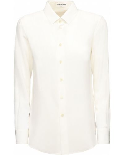 Копринена риза от креп Saint Laurent бяло