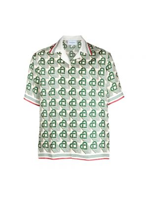 Jedwabna koszula w serca Casablanca zielona