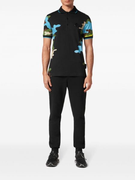 Kokvilnas polo krekls ar apdruku kamuflāžas Plein Sport melns