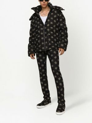 Žakárová péřová bunda s kapucí Dolce & Gabbana černá