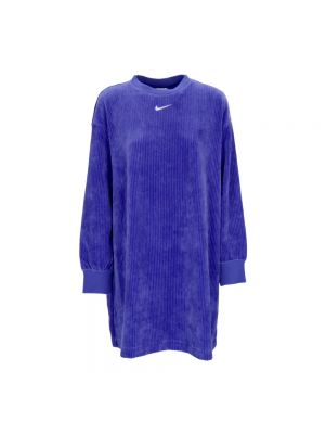 Sukienka mini z długim rękawem z okrągłym dekoltem Nike niebieska