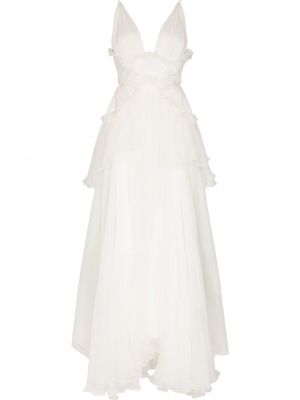Вечерна рокля с v-образно деколте с волани Maria Lucia Hohan бяло