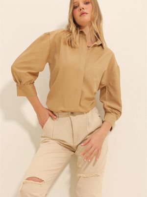 Marškiniai su balioninėmis rankovėmis Trend Alaçatı Stili smėlinė
