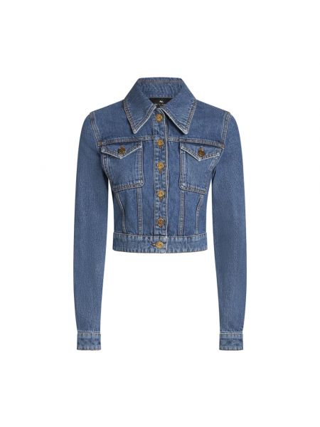 Haftowana kurtka jeansowa Etro niebieska