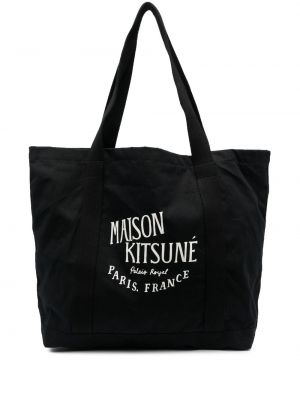 Шопинг чанта с принт Maison Kitsuné черно