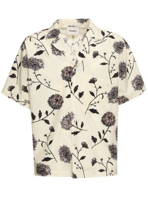 Kvetinová bavlnená hodvábna košeľa Nanushka biela