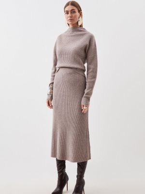 Трикотажный шерстяной свитер Karen Millen бежевый