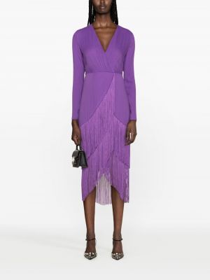 Midi šaty s třásněmi s výstřihem do v Twinset fialové