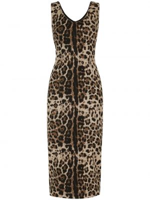 Večerna obleka brez rokavov s potiskom z leopardjim vzorcem Dolce & Gabbana rjava