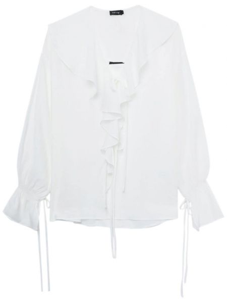 Блуза с връзки с волани с дантела Tout A Coup бяло