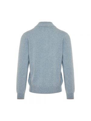 Jersey cuello alto de lana de cachemir de tela jersey Gran Sasso azul
