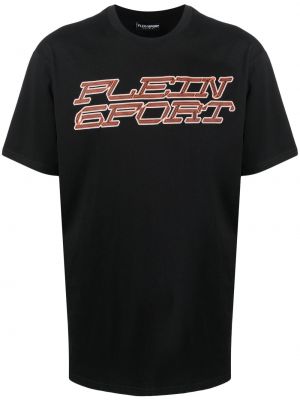 Bavlněné tričko s potiskem s tygřím vzorem Plein Sport černé