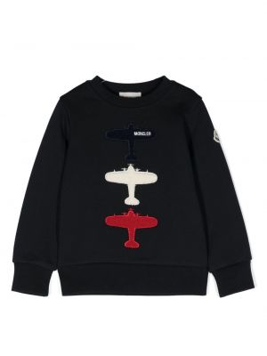 Hoodie ricamata con scollo tondo Moncler Enfant blu