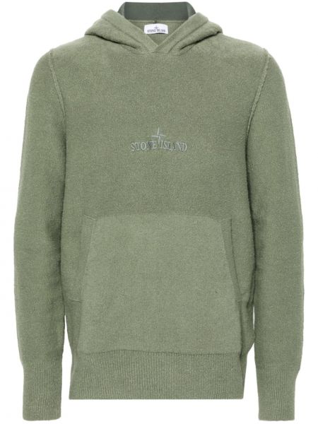 Pletena hoodie s kapuljačom s vezom Stone Island zelena