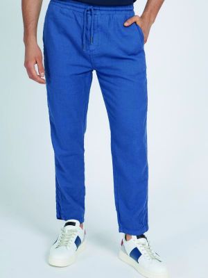 Bavlněné lněné kalhoty La Martina modré
