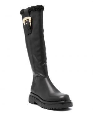 Kožené kotníkové boty s přezkou Versace Jeans Couture černé