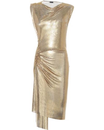 Drapované midi šaty so sieťovinou Rabanne zlatá