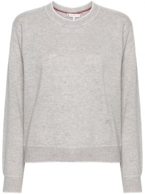 Кашмирен пуловер бродиран Tommy Hilfiger сиво