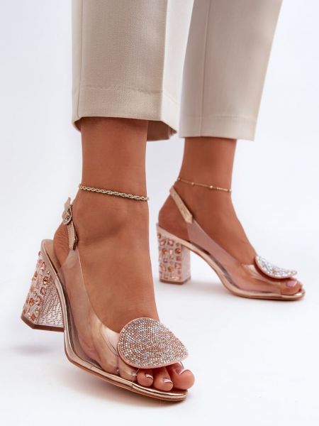 Sandale cu toc înalt transparente din aur roz Kesi