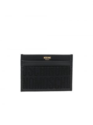 Žakárová kožená peňaženka Moschino čierna