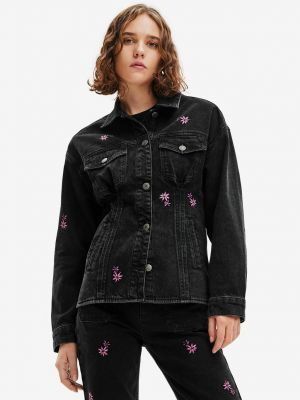 Джинсовая куртка в цветочек Desigual черная