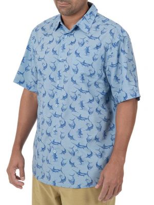 Мужская рубашка с коротким рукавом в стиле ретро для рыбалки Guy Harvey синий