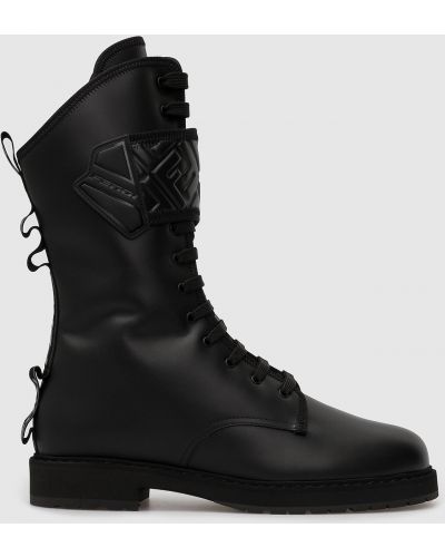 Черные кожаные ботинки с мехом Fendi