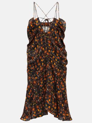 Копринена рокля на цветя Isabel Marant черно