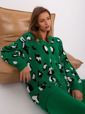 Relaxed fit kardigan s potiskom z živalskim vzorcem Fashionhunters zelena