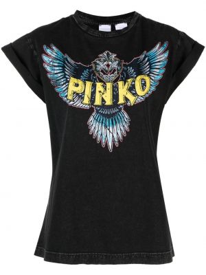Памучна тениска с принт Pinko сиво