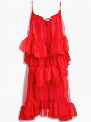 Sukienka midi z jedwabiu Christopher Kane, czerwony