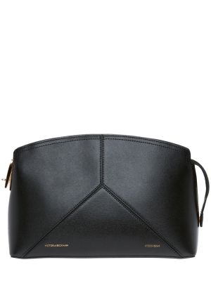 Kožená listová kabelka Victoria Beckham čierna