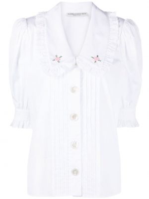 Plisirana pamučna bluza s cvjetnim printom Alessandra Rich bijela