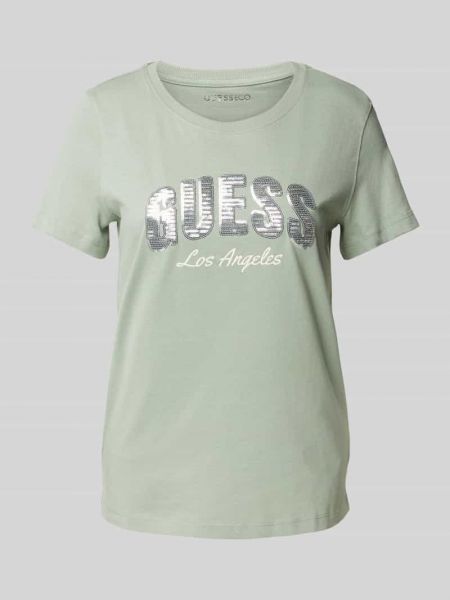 Koszulka z cekinami bawełniana Guess zielona