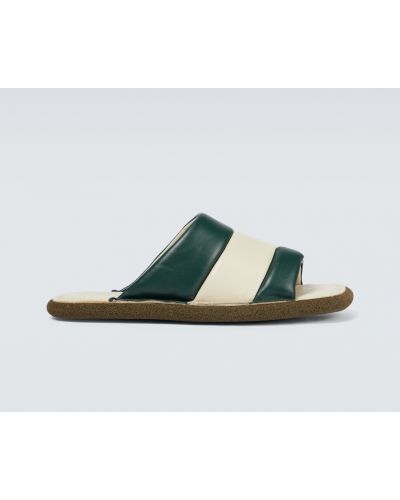 Sandale din piele cu dungi fără toc Dries Van Noten verde