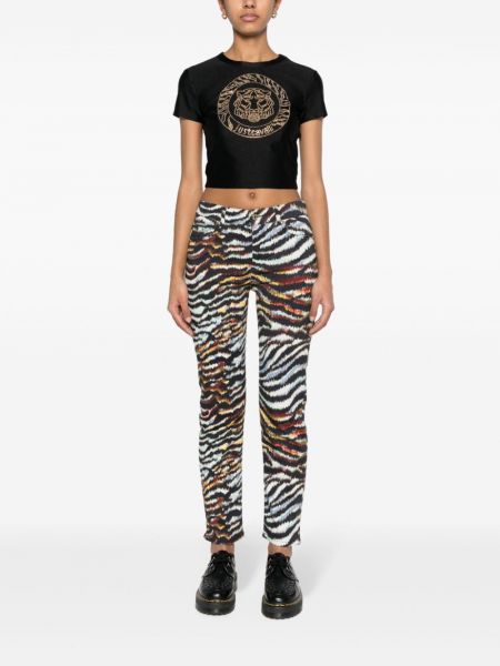 Pruhované straight fit džíny s tygřím vzorem Just Cavalli černé