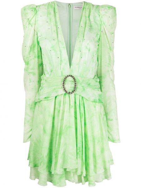 Jedwabna sukienka koktajlowa z kryształkami Alessandra Rich zielona
