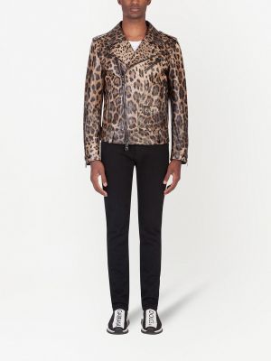 Ādas jaka ar apdruku ar leoparda rakstu Dolce & Gabbana brūns