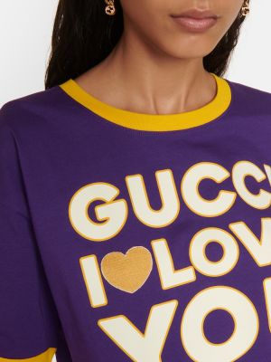 Памучна тениска с принт от джърси Gucci виолетово