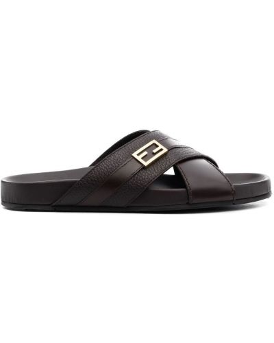 Skli på lær sandaler Fendi brun