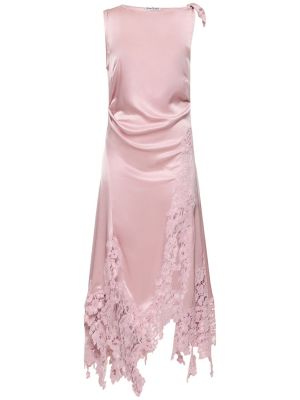 Csipkés ujjatlan szatén midi ruha Acne Studios rózsaszín